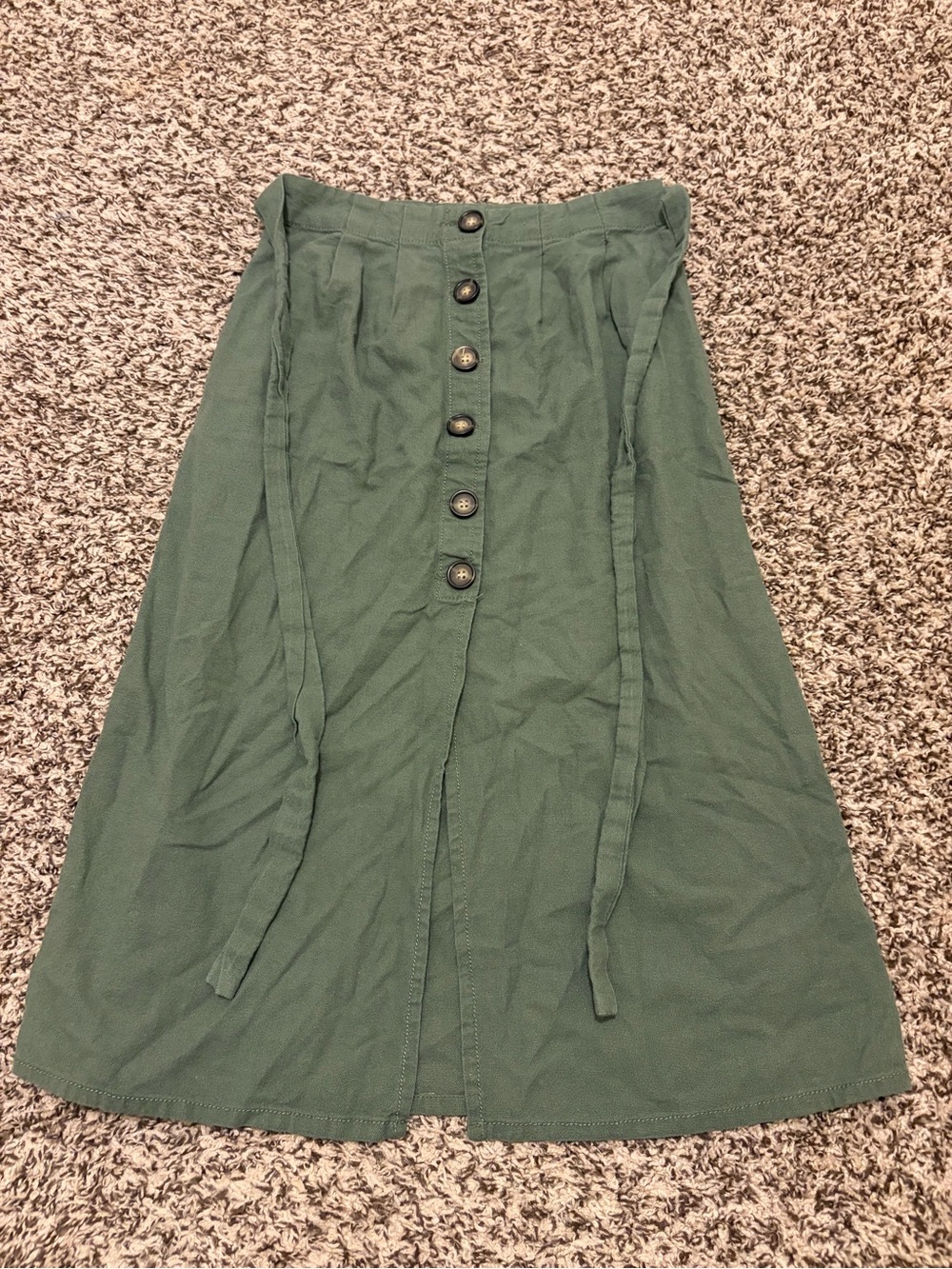 Button-Front A-Line Midi Skirt in Dark Green